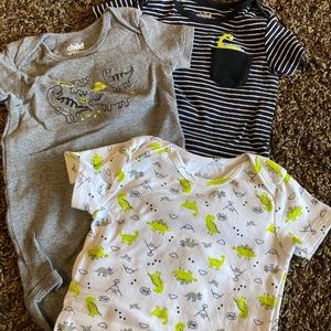 Set of 3 Baby Boy Dino Onesies, 6-12 Months